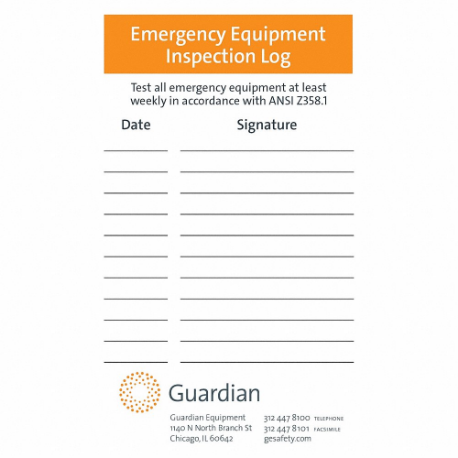 Emergency Equipment Inspection Log Tags, 20PK