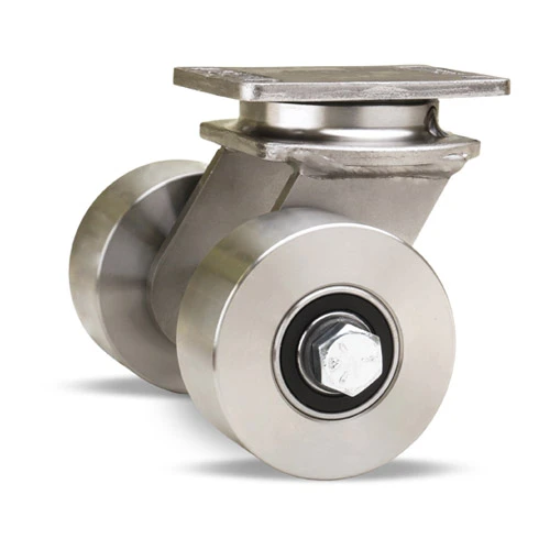 Dual Wheel Swivel Caster, 3 x 2 Inch, 750 lb at 3 mph, 1/2 Inch Bearing, Stainless Steel