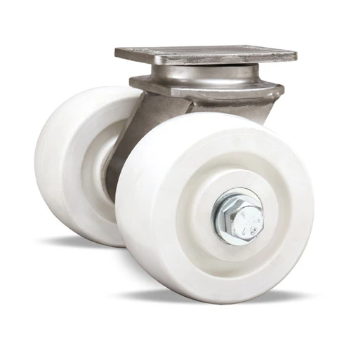 Dual Wheel Swivel Caster, 4 x 2 Inch, 750 lb at 3 mph, Solid White, 3/4 Inch Bearing