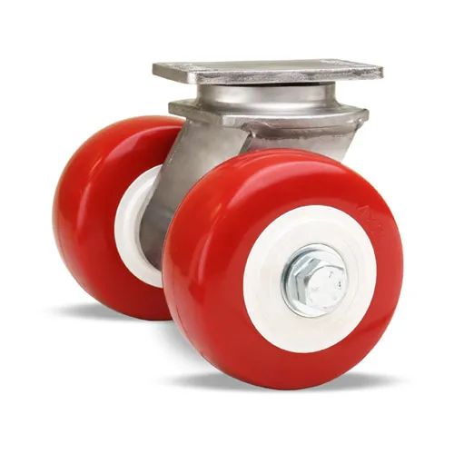 Dual Wheel Swivel Caster, 4 x 2 Inch, 750 lb at 3 mph, 3/4 Inch Bearing, Stainless Steel