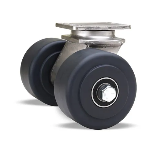 Dual Wheel Swivel Caster, 4 x 2 Inch, Charcoal Gray, 1/2 Inch Bearing, Stainless Steel