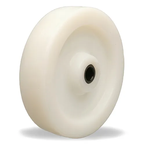 White Nylon Wheel, 8 Inch Diameter, 2 Inch Wide, 3/4 Inch Delrin Bearing