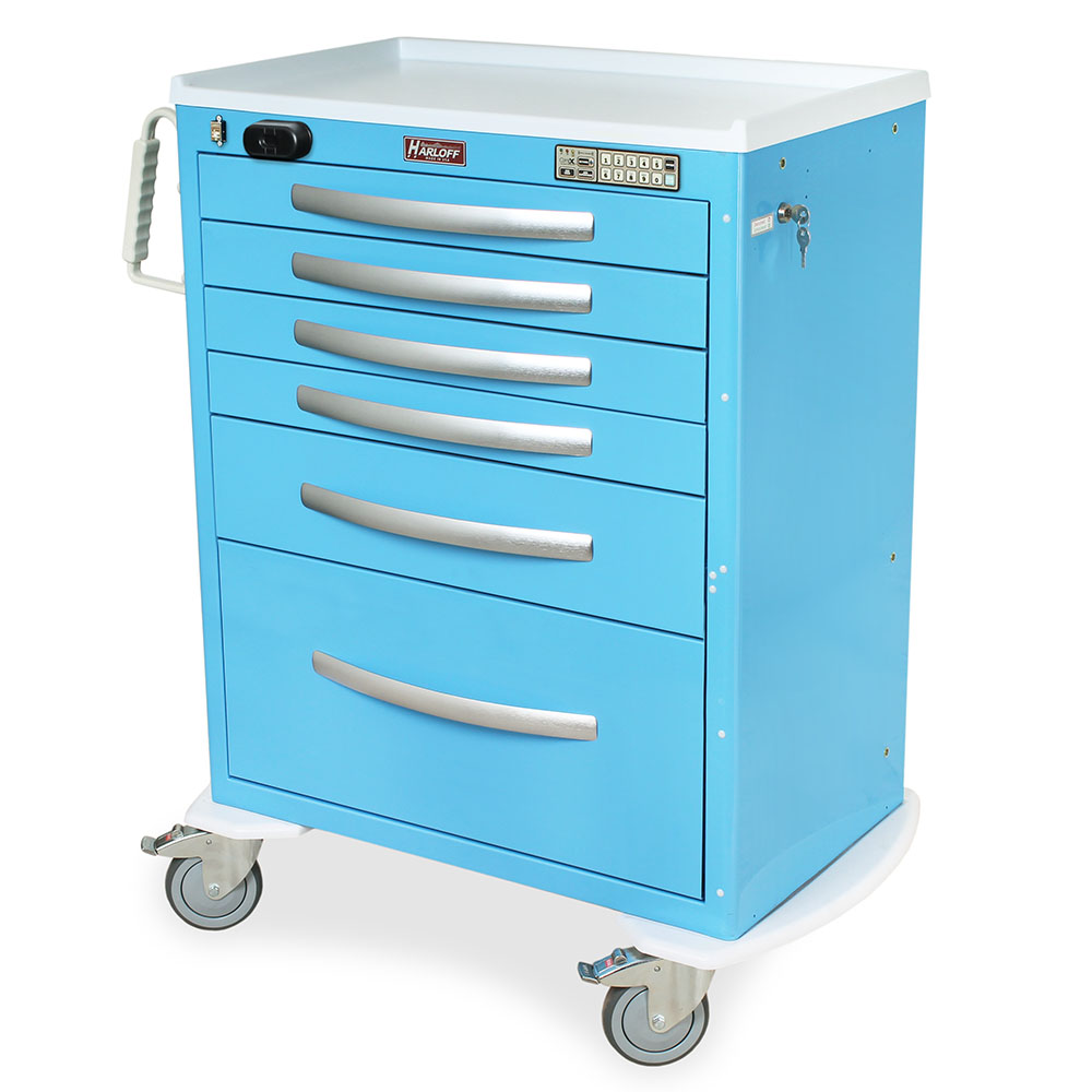 Wózek medyczny, sześć szuflad, z czytnikiem zbliżeniowym, wymiary 43.75 x 36.75 x 22 cale