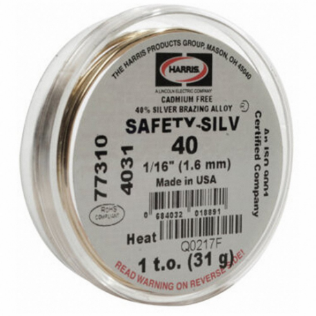 Brazing Alloy, High Silver, 40% Silver, 1/16 Inch x 18 in, Flux-Coated, Safety-Silv 40