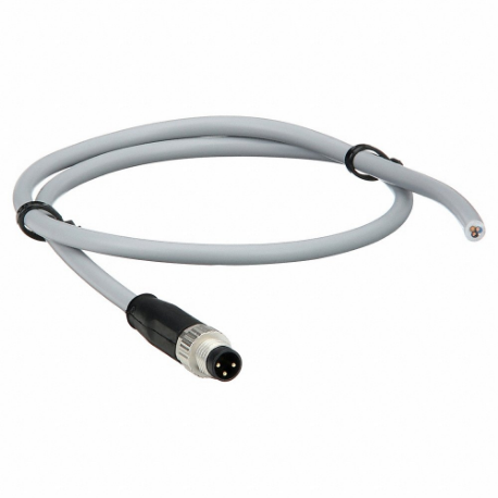 Cordset, M8 Male Straight X Bare Wire, 4 Pins, Gray, PVC, 1 M Cable Lg