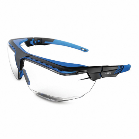 Safety Glasses, Half-Frame, Clear, Black/Blue, Black, M Eyewear Size, Unisex