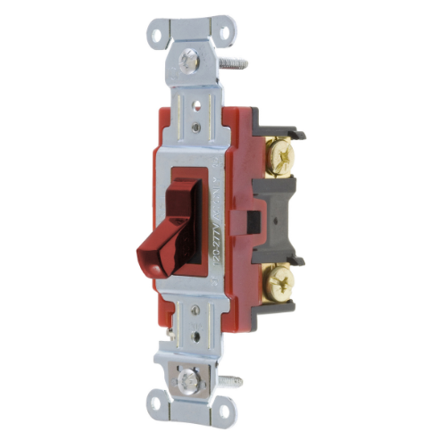 HUBBELL WIRING DEVICE-KELLEMS 1223R Toggle Switch, Three Way, 20A, 120/277VAC, Red | BC8RXM