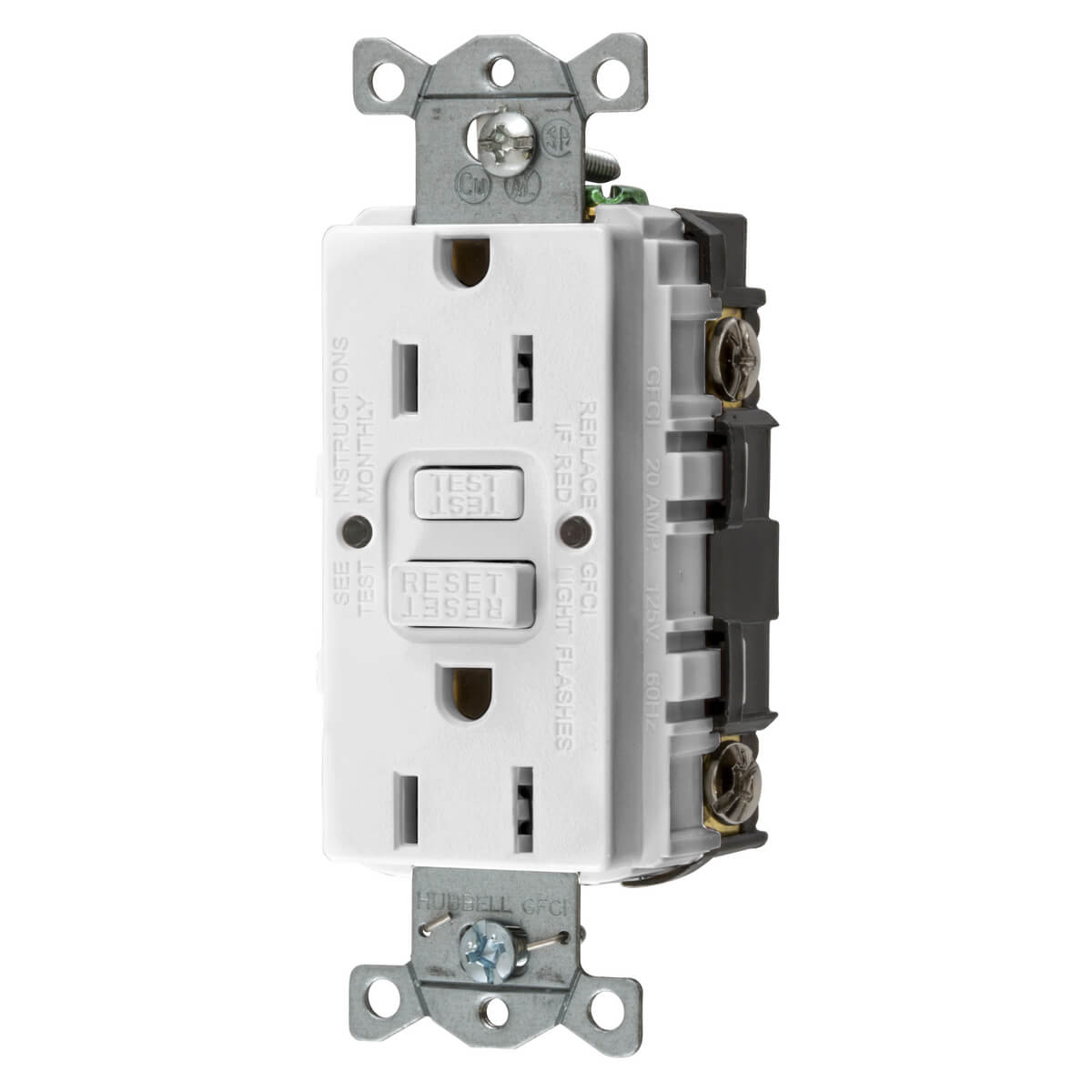Gfci Receptacle, 15A 125V, 2-P 3-W Grounding, White