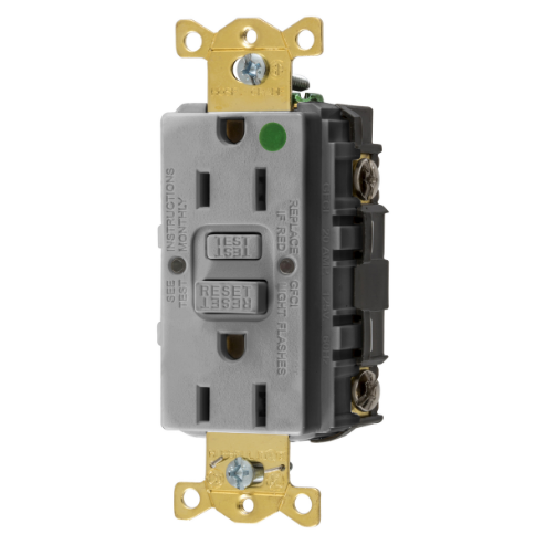 HUBBELL WIRING DEVICE-KELLEMS GFRST82GY Gfci Receptacle, 15A 125V, 2-P 3-W Grounding, 5-15R, Gray | AH8ZZW 39EA34