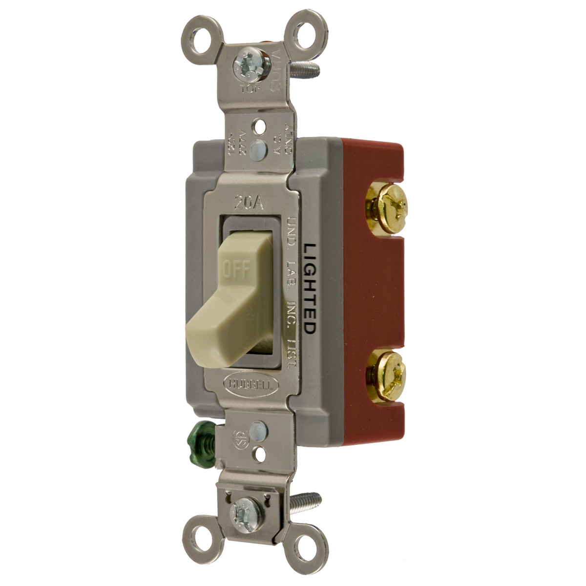 HUBBELL WIRING DEVICE-KELLEMS HBL1221IL Toggle Switch, Single Pole, 20A, 120/277VAC, Ivory | AE7LDJ 5Z733