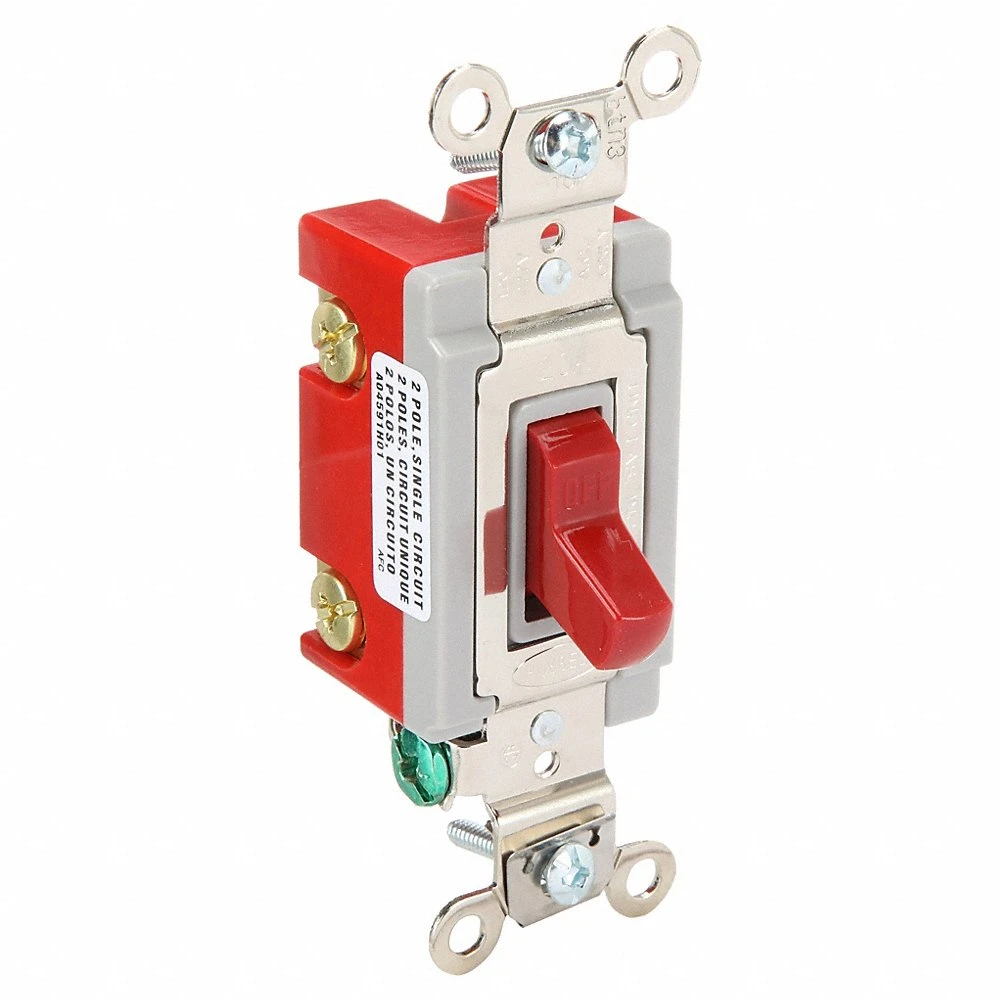 HUBBELL WIRING DEVICE-KELLEMS HBL1222R Toggle Switch, Double Pole, 20A, 120/277VAC, Red | AD7ARE 4D278