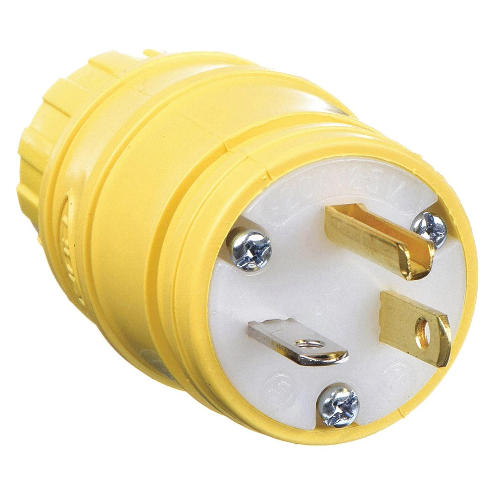 HUBBELL WIRING DEVICE-KELLEMS HBL14W33 Plug Straight, 2-Pole 3-Wire Grounding, 20A 125V, 5-20P, Yellow, 1 Pk | AC8PVA 3D009