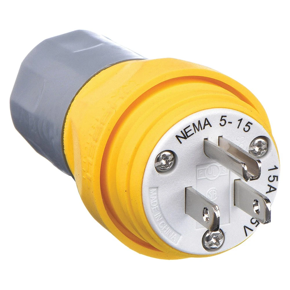 HUBBELL WIRING DEVICE-KELLEMS HBL14W47A Plug, Straight, 2-Pole, 3-Wire Grounding, 15A, 125V, 5-15P, Yellow | AH8XLP 39AW17