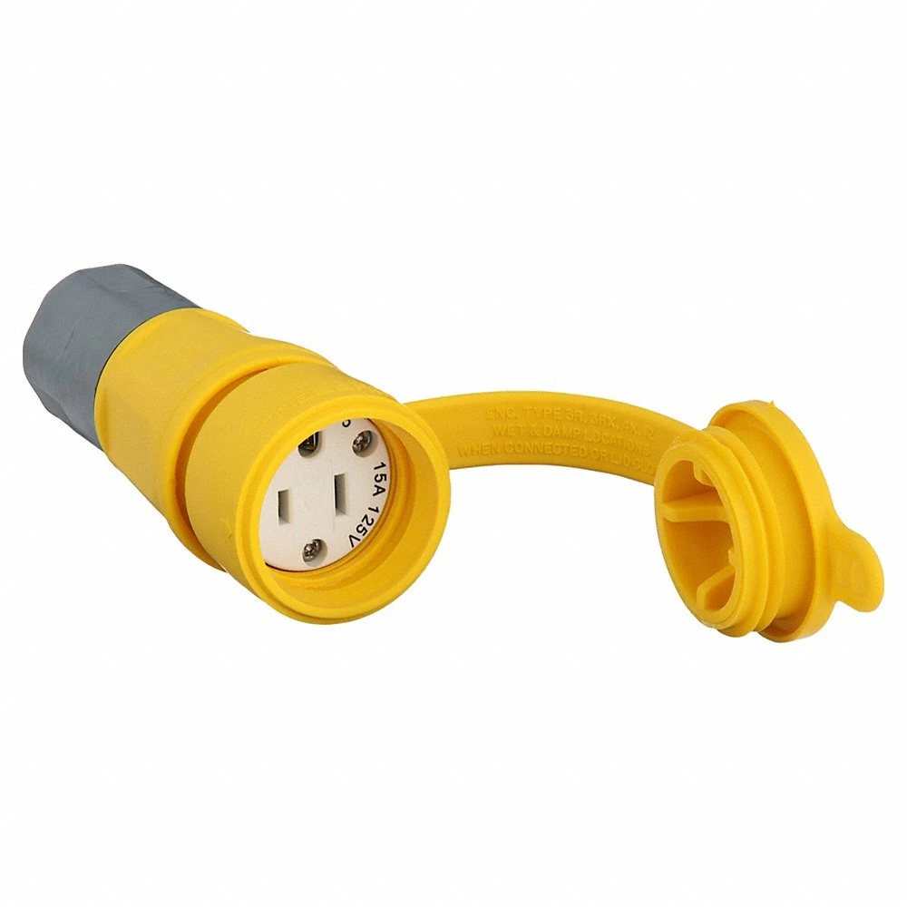 HUBBELL WIRING DEVICE-KELLEMS HBL15W47A Connector, Straight, 2-Pole, 3-Wire Grounding, 15A, 125V, Yellow | AH8XLV 39AW22