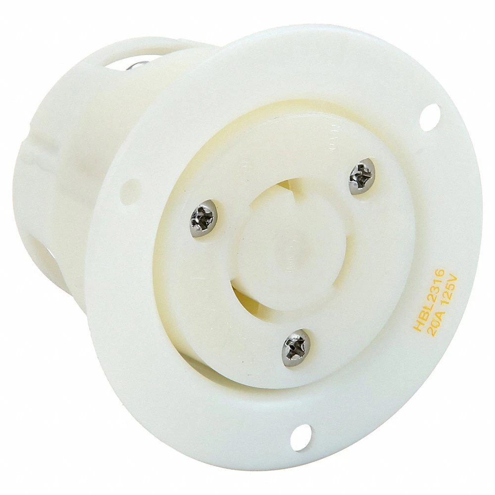 HUBBELL WIRING DEVICE-KELLEMS HBL2316 Flanged Receptacle, 20A, 125V, 2-Pole, 3-Wire Grounding | AC8PVY 3D035