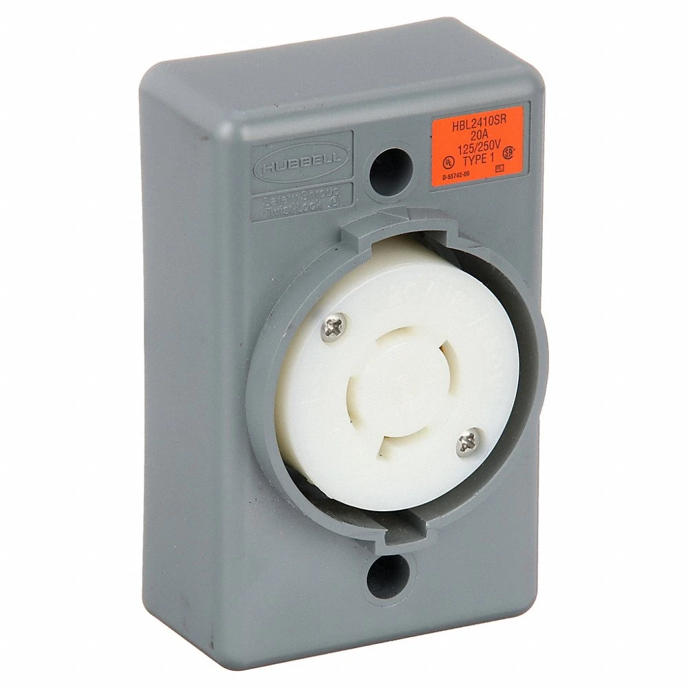HUBBELL WIRING DEVICE-KELLEMS HBL2410SR Surface Mount Receptacle, One Gang, 20A, 125/250VAC, 3-Pole | AD6ZHE 4CT85
