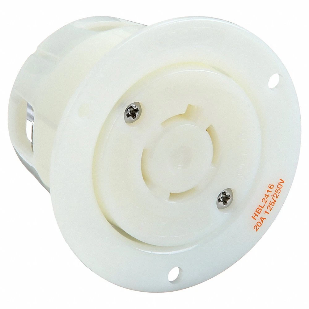 HUBBELL WIRING DEVICE-KELLEMS HBL2416 Flanged Receptacle, 20A, 125/250V, 3-Pole, 4-Wire Grounding | AC8PWL 3D048