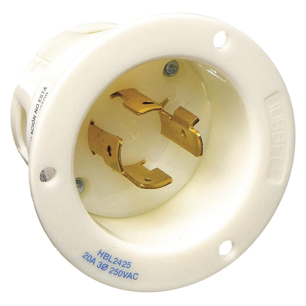 Flanged Inlet, 20A, 3-Phase, 250VAC, 3-Pole, 4-Wire Grounding, White