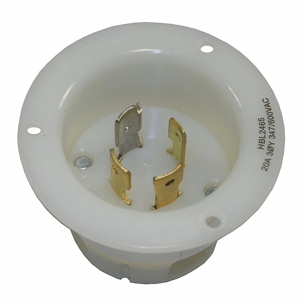 HUBBELL WIRING DEVICE-KELLEMS HBL2465 Flanged Inlet, 20A, 3-Phase, 347/600VAC, 4-Pole, 4-Wire Non-Grounding, White | AC8QKF 3D583