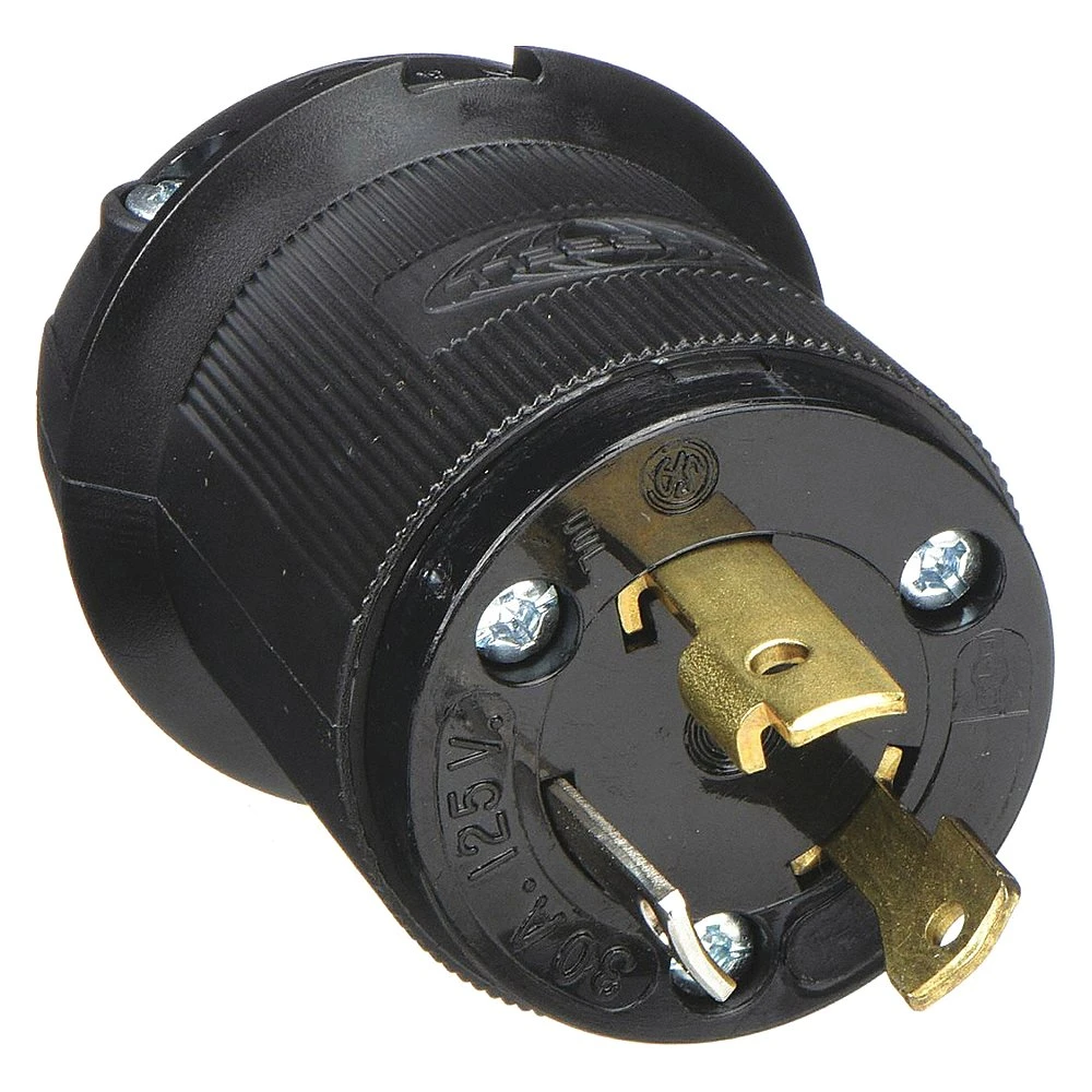 HUBBELL WIRING DEVICE-KELLEMS HBL2611BK Male Plug, 30A, 125V, 2-Pole, 3-Wire Grounding | AA9JGC 1DJJ5
