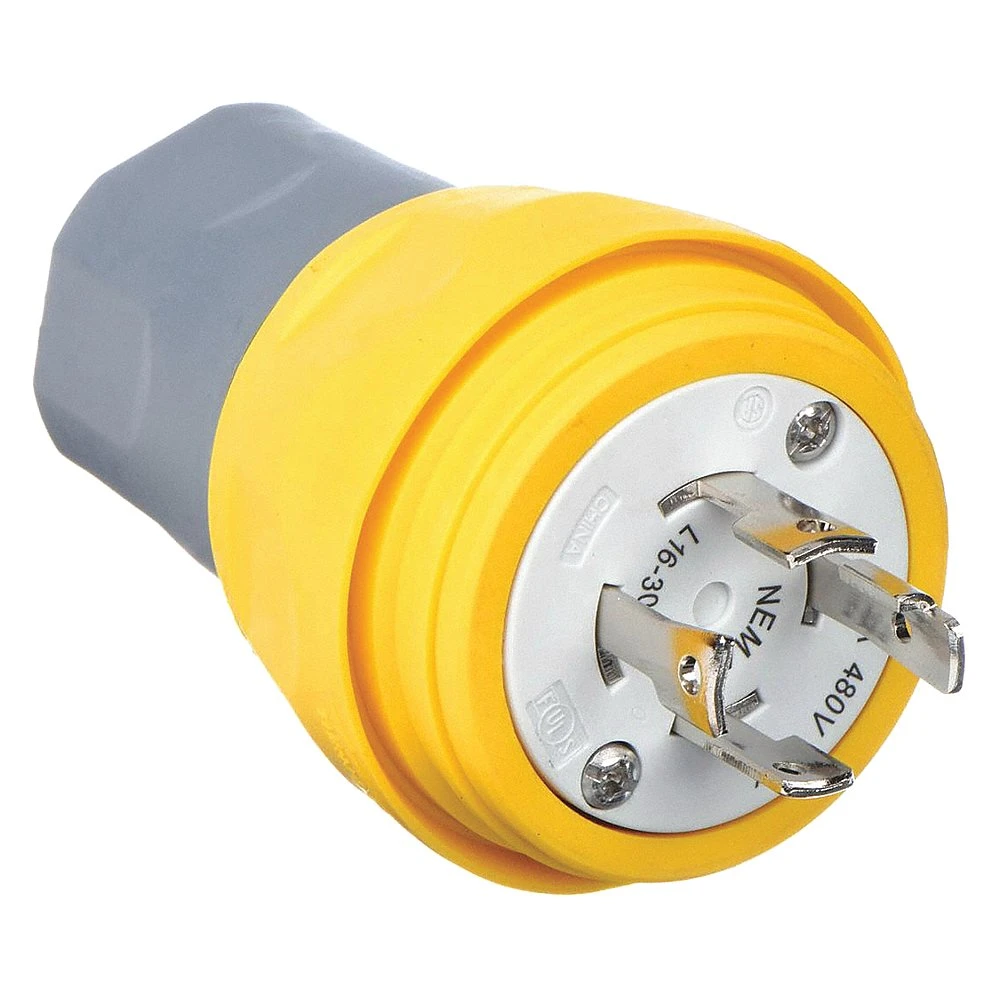 HUBBELL WIRING DEVICE-KELLEMS HBL28W76 Plug, 30A, 3 Phase, 480VAC, 3 Pole, 4 Wire, Thermoplastic Elastomer, Yellow | AH8XNB 39AW51