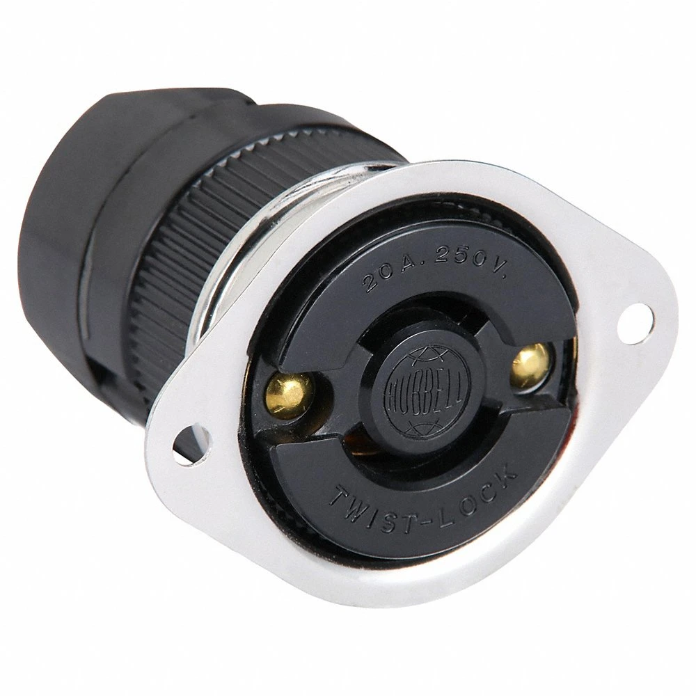 HUBBELL WIRING DEVICE-KELLEMS HBL3226 Flanged Receptacle, 20A, 250V, 2-Pole, 2-Wire Non Grounding | AC8QLK 3D693