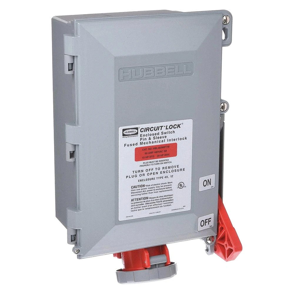 HUBBELL WIRING DEVICE-KELLEMS HBL460MIF7W Mechanically Interlocked Receptacle, 3 Pole, 480 VAC, 60 A | AC8QAJ 3D160