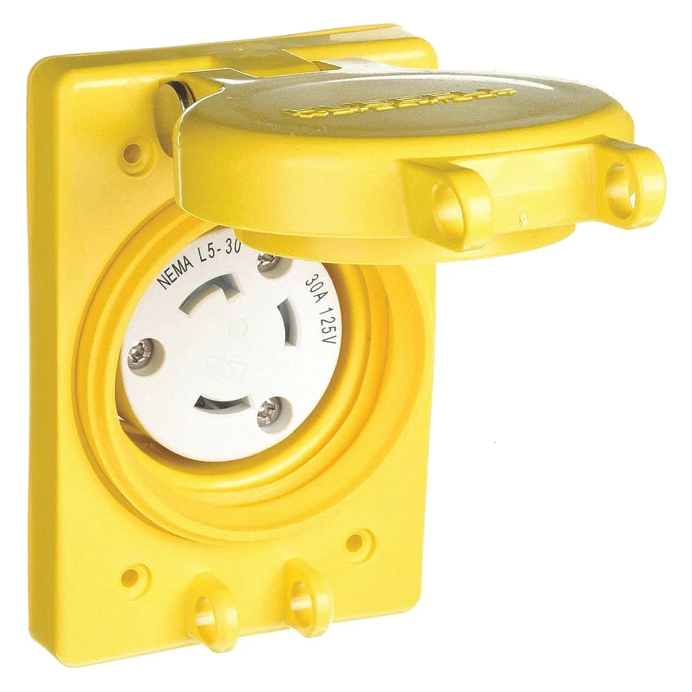 HUBBELL WIRING DEVICE-KELLEMS HBL69W47 Receptacle, Watertight, 30A, 125V, 2 Pole, 3 Wire, Yellow | AH8XNX 39AW70