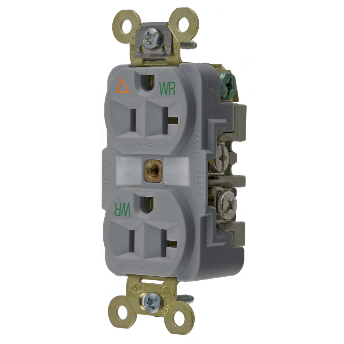 Gniazdo proste, dupleksowe, uziemienie izolowane, 20A 125V, szare