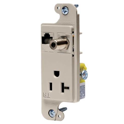 HUBBELL WIRING DEVICE-KELLEMS RJ620LATR Receptacle, J-Load Media Outlet, 20A, 125V, Tamper Resistant, Cat 6 Jack | BC7PTM