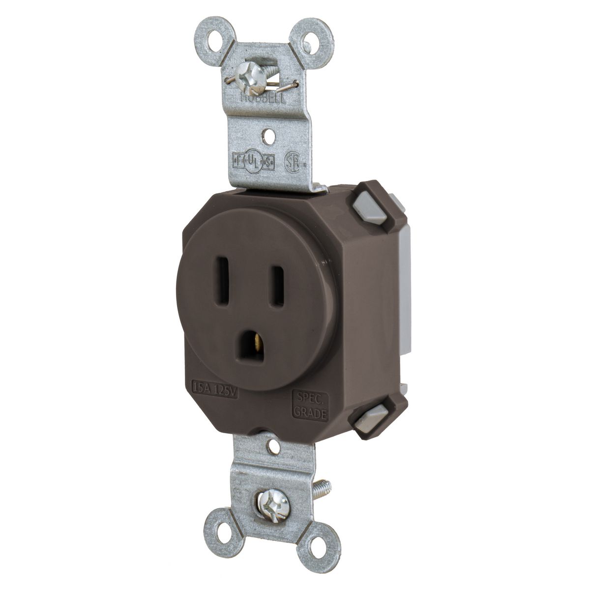 Straight Receptacle, 15A 125V, 2-Pole 3-Wire Grounding, 5-15R, Brown