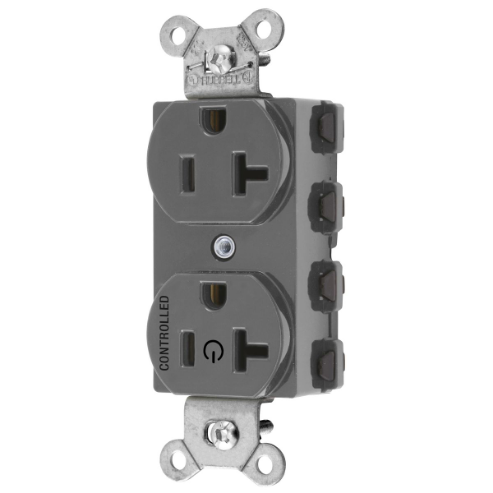 HUBBELL WIRING DEVICE-KELLEMS SNAP5362C1GY Straight Receptacle, 20A 125V, 2P - 3W Grounding, 5-20R, Nylon, Gray | BD4CHM