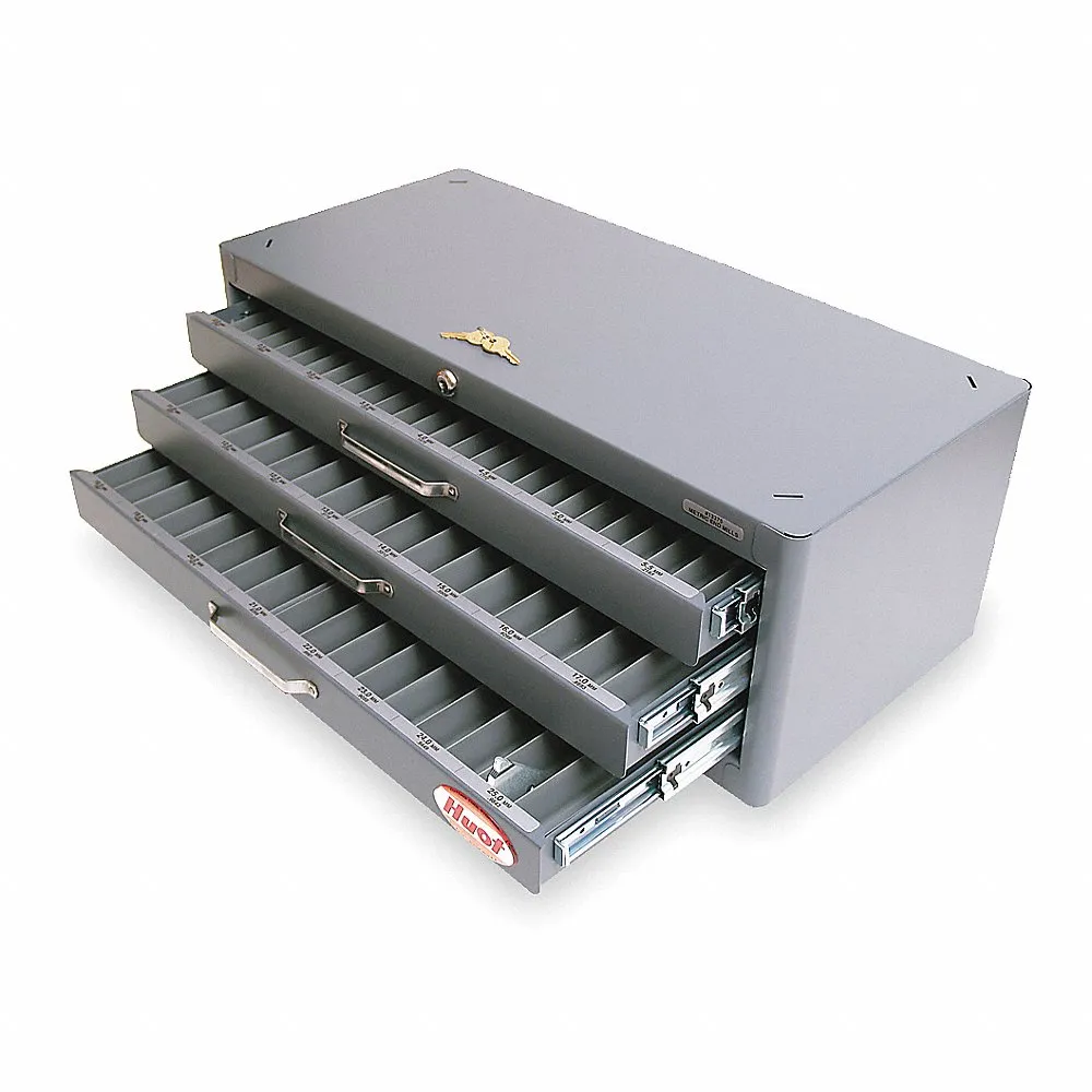 End Mill Dispenser, Steel, 26 Inch Overall Wide, 12 Inch Overall Dp, 3 Drawers