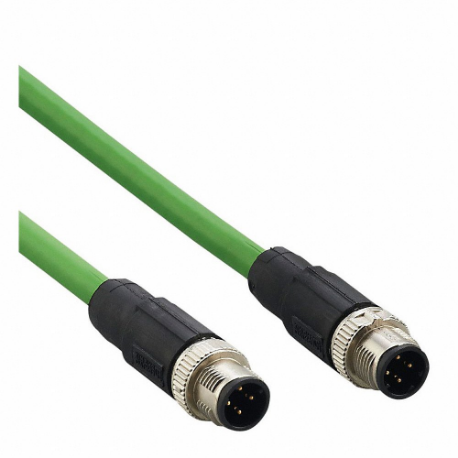 Ethernet Cable, M12 Male Straight X M12 Male Straight, 4 Pins, 20 M Lg, Green, PVC
