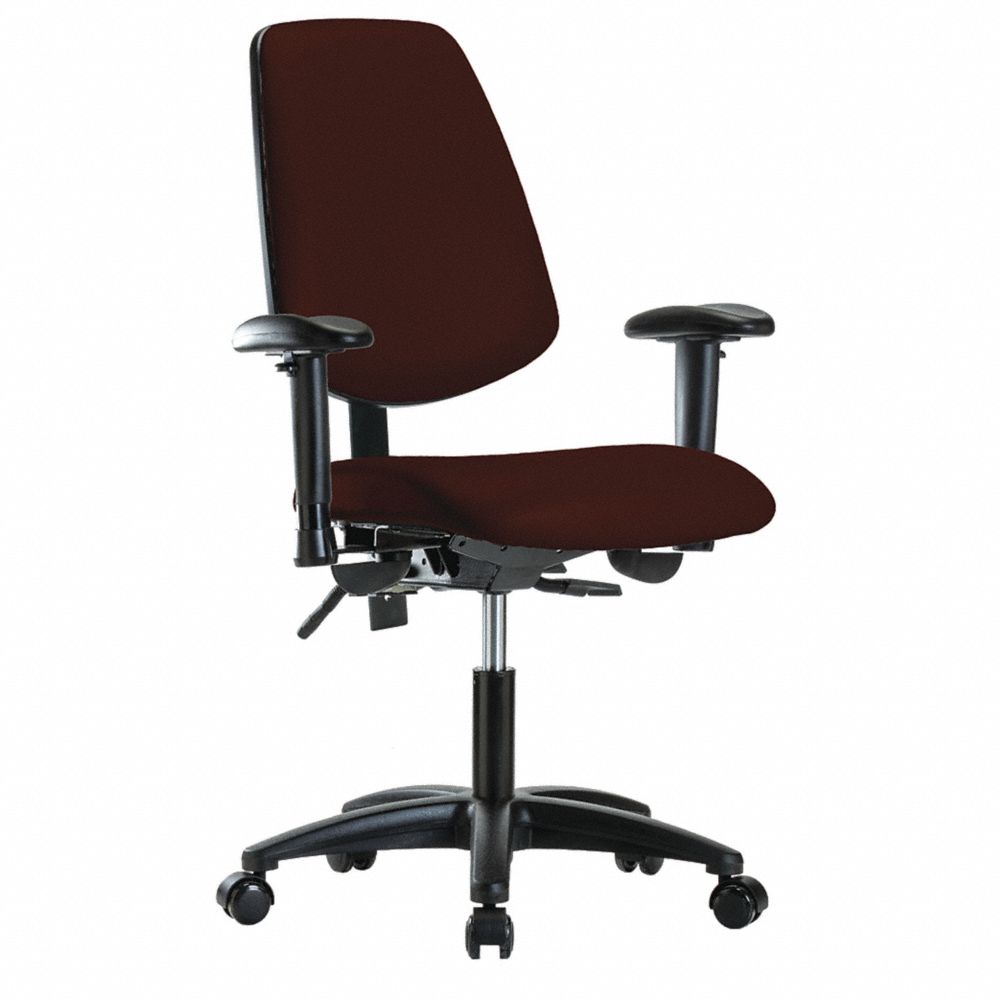 乙烯基潔淨室工作椅，座椅高度範圍為 19 至 24 英寸，酒紅色