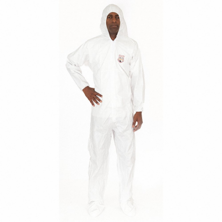Hooded Disposable Coveralls, Fabric, Serged Seam, White, 3XL, Hooded Coverall Coverall
