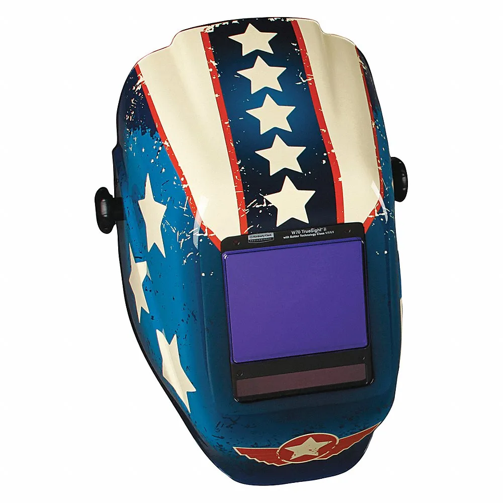 Casco da saldatura, oscuramento automatico, 4 sensori ad arco, blu/rosso/bianco, stelle e cicatrici, digitale