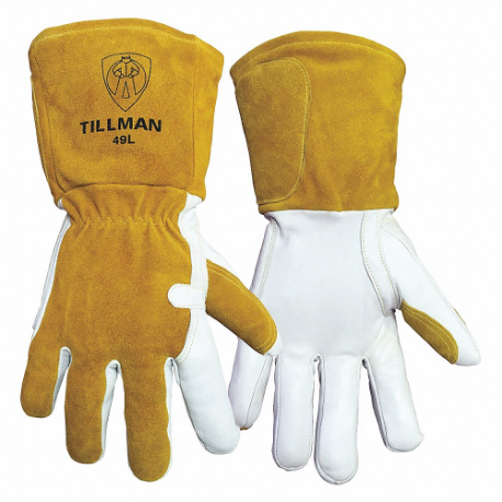 Gloves, Keystone Thumb, Gauntlet Cuff, Premium, Brown Cowhide, Tillman 49, XL Glove Size