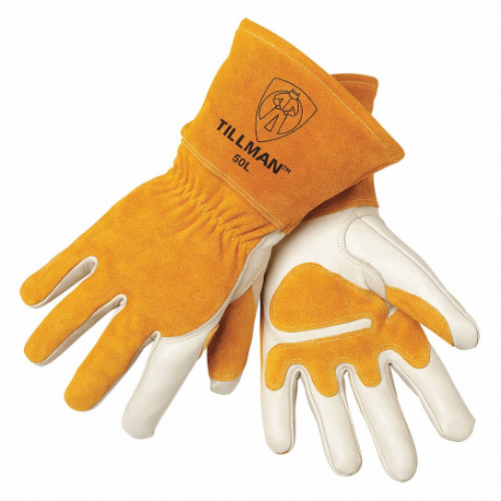 Gloves, Wing Thumb, Gauntlet Cuff, Premium, Brown Cowhide, Tillman 50, 2XL Glove Size