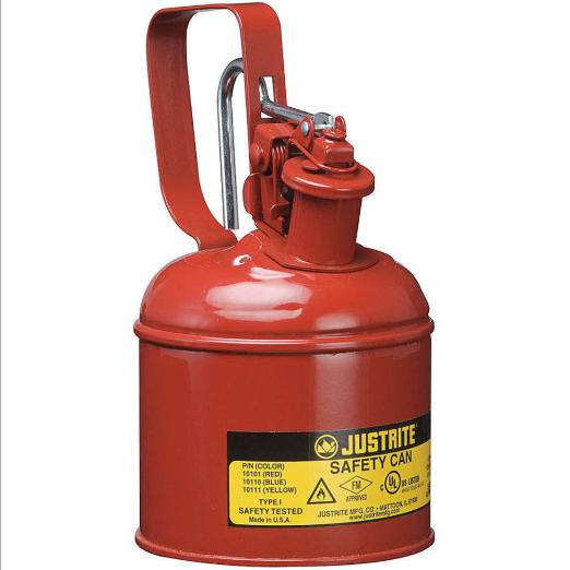Safety Can With Trigger-Handle, S/S Flame Arrester, 1 Quart, Steel, Red