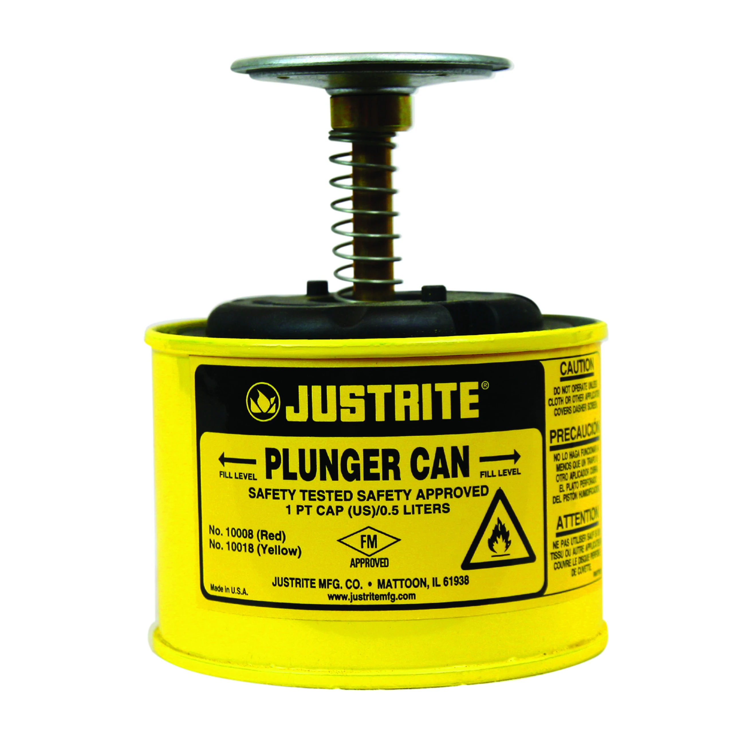 JUSTRITE 10018 Plunger Dispensing Can, 1 Pint, Steel, Yellow | AA4ZUB JUT10018YL