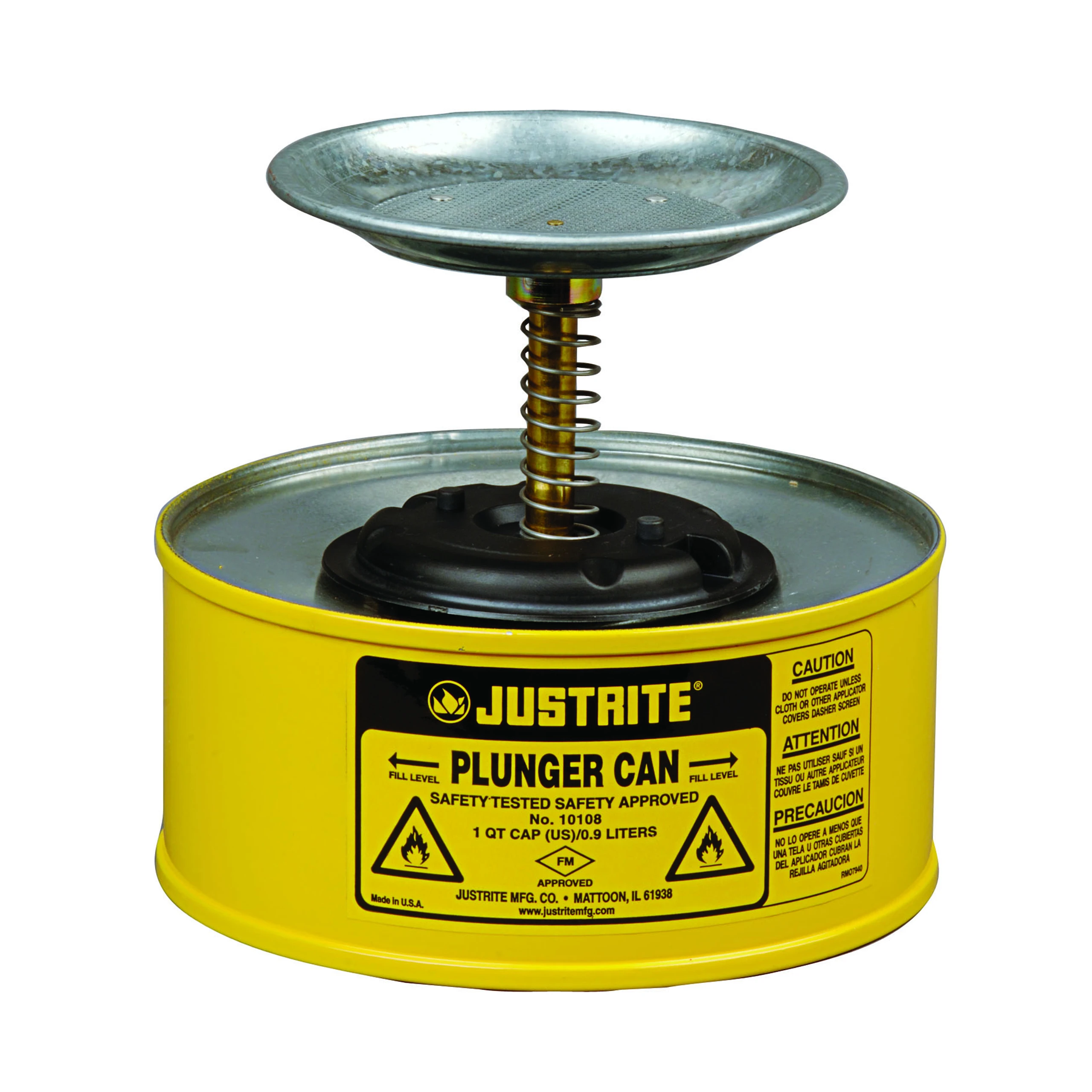 JUSTRITE 10118 Plunger Dispensing Can, 1 Quart, Steel, Yellow | AA4ZUD JUT10118YL