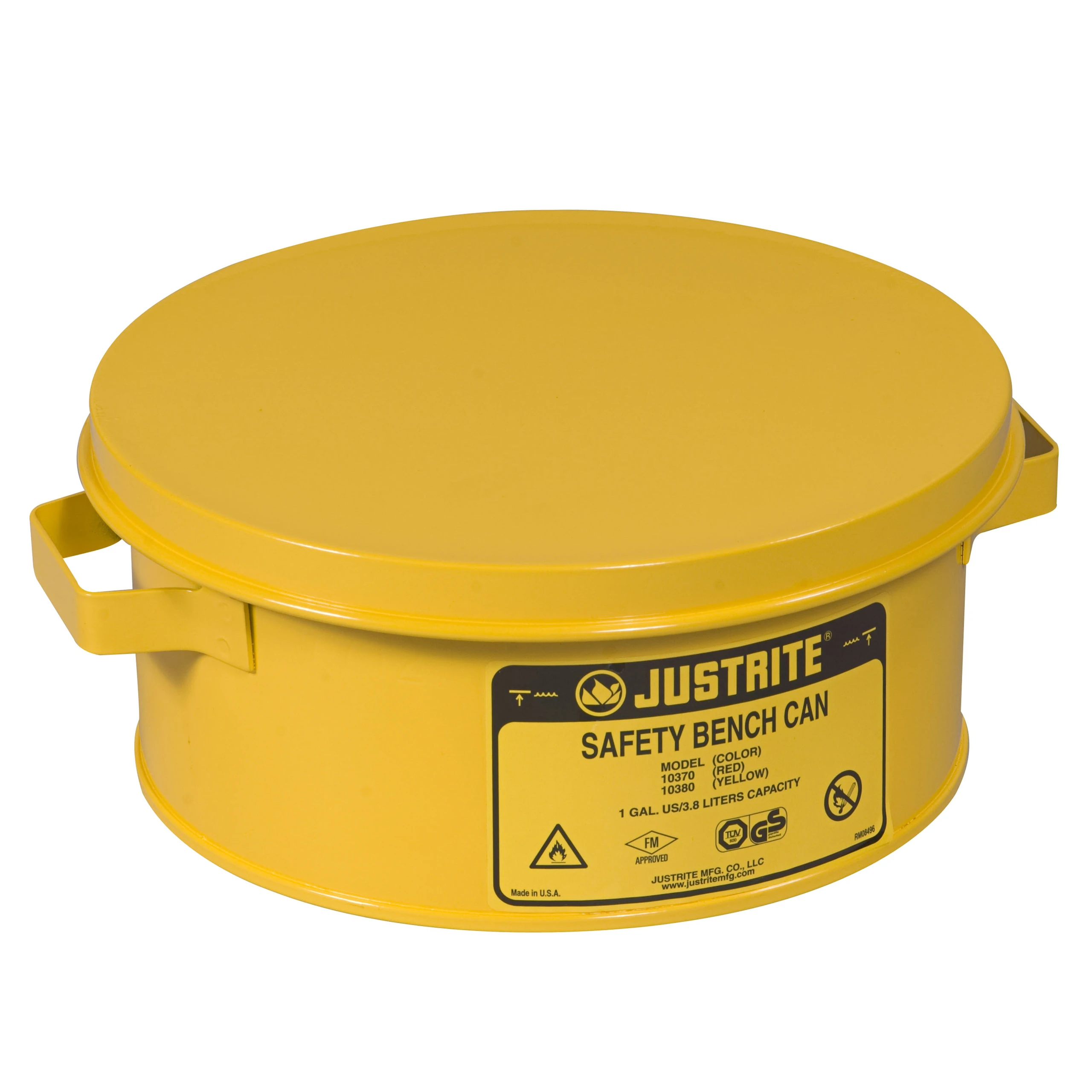JUSTRITE 10385 Bench Can with Perforated Dasher Plate, 1 Gallon, Steel, Yellow | AA4ZUK JUT10385YL