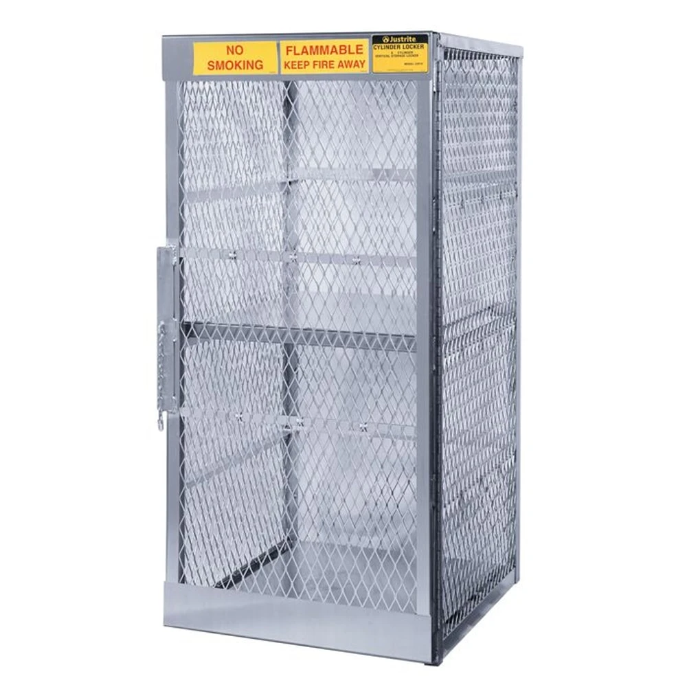 JUSTRITE 23010 Vertical Gas Cylinder Cabinet Locker, 30 x 32 x 65 Inch Size, 8 Cylinder, Aluminium | AA6ADU 13M586