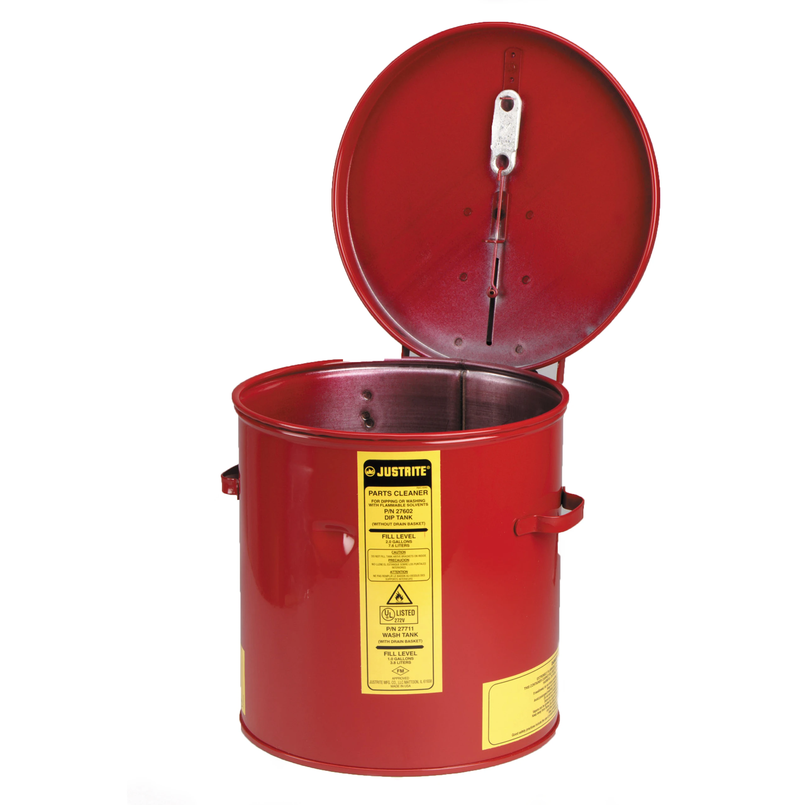JUSTRITE 27602 Dip Tank, Benchtop, 2 Gallon, Manual Cover With Fusible Link, Steel, Red | AE7WEU JUT27602RD
