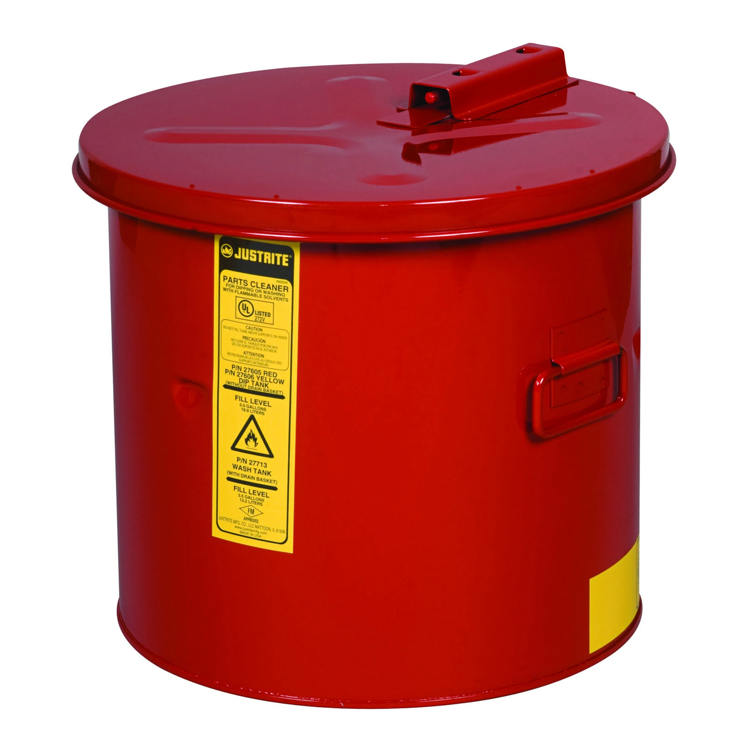 JUSTRITE 27603 Dip Tank, Benchtop, 3-1/2 Gallon, Manual Cover With Fusible Link, Steel, Red | AE3BCD 5AM93