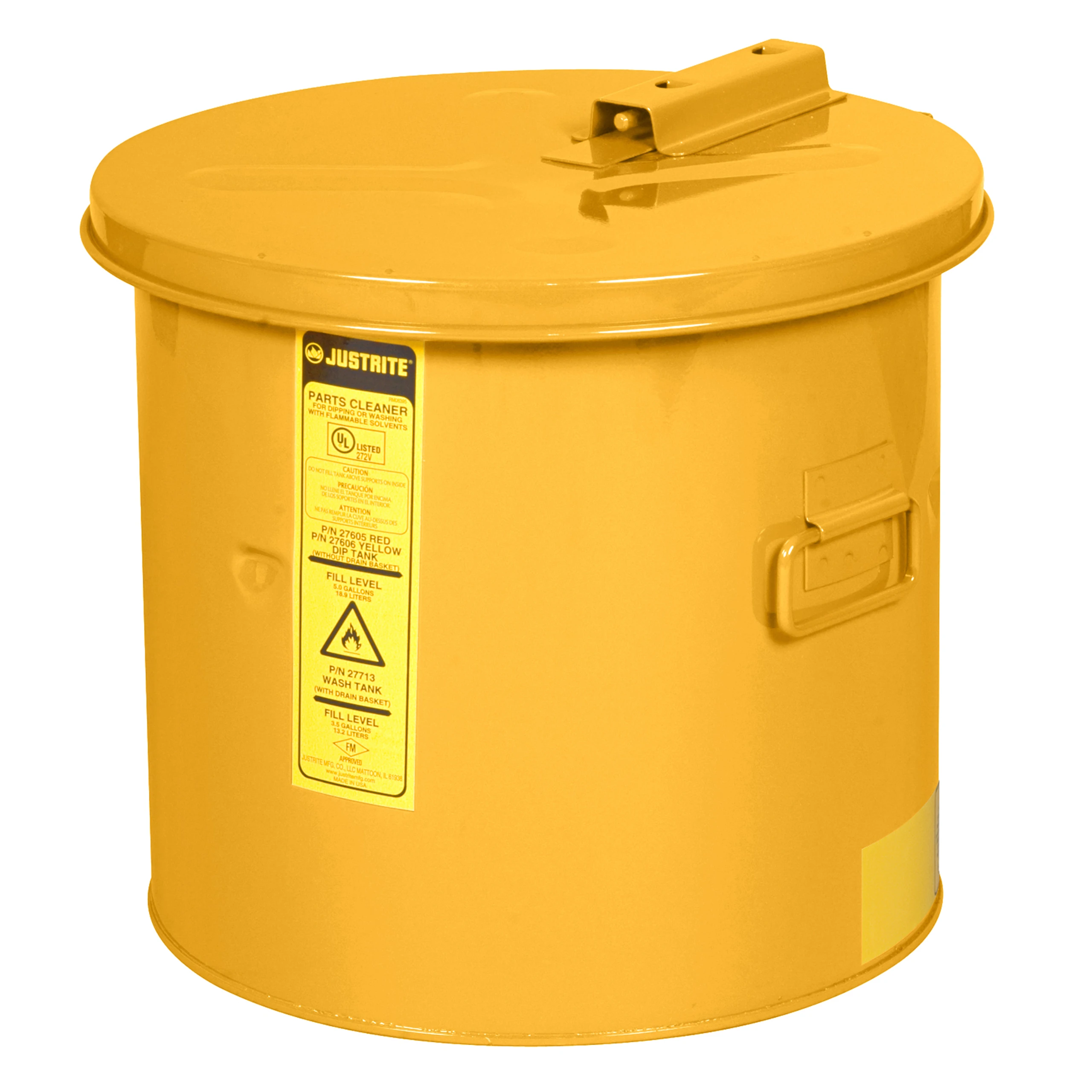 JUSTRITE 27606 Dip Tank for Cleaning Part, Benchtop, 5 Gallon, Steel, Yellow | AA4ZVQ JUT27606YL
