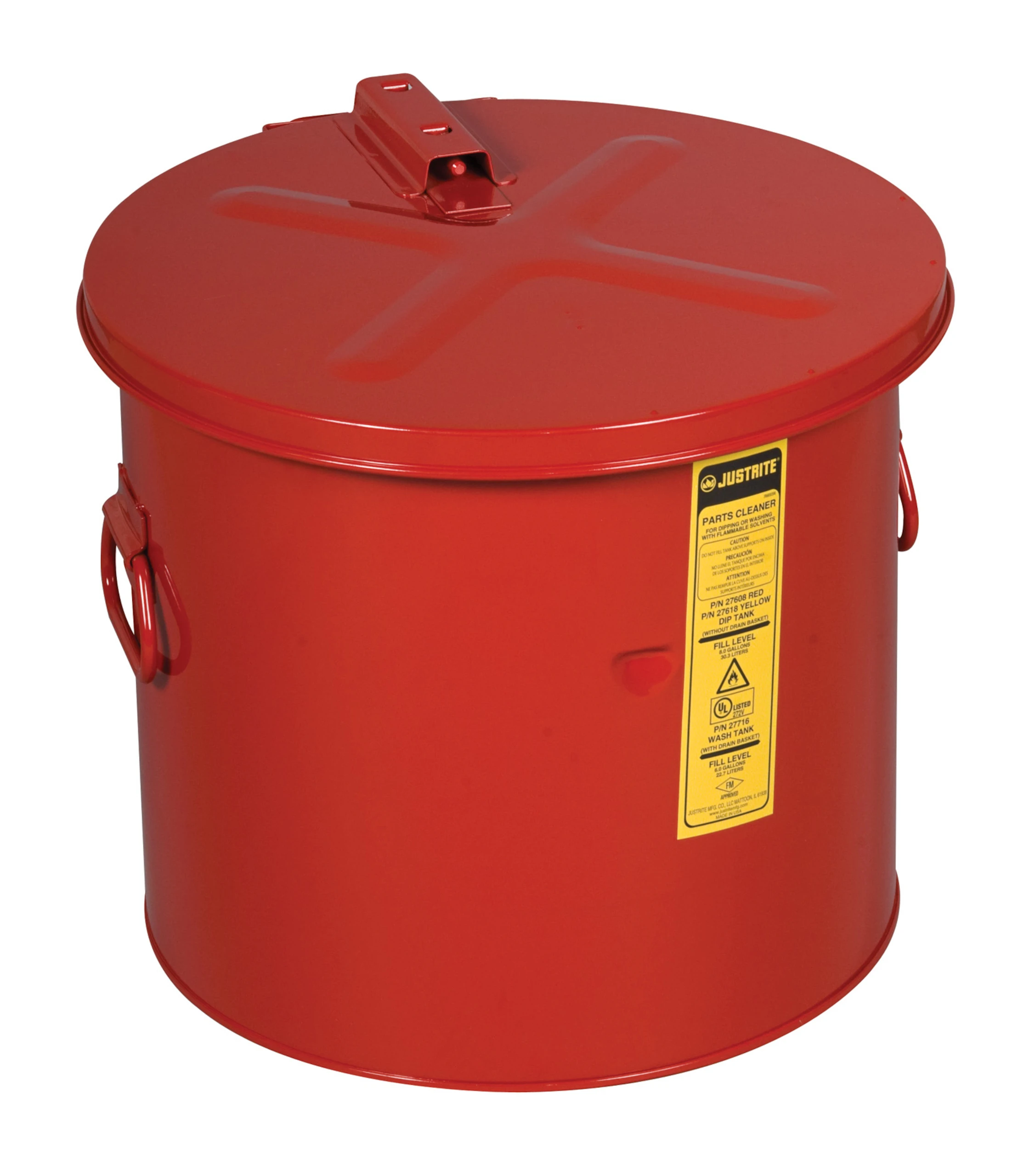JUSTRITE 27608 Dip Tank, Benchtop, 8 Gallon, Manual Cover With Fusible Link, Steel, Red | AE7UFM JUT27608RD