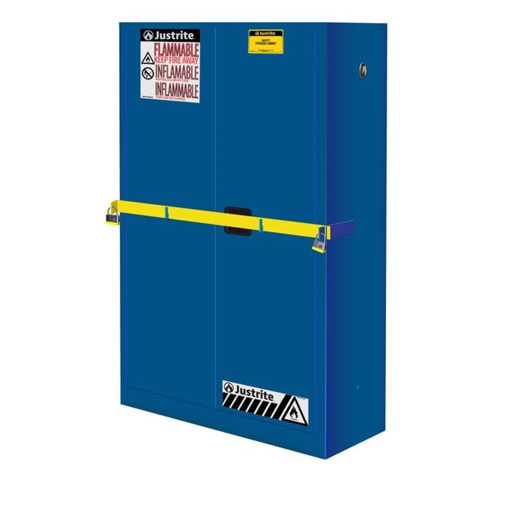JUSTRITE 29884B High Security Flammable Safety Cabinet With Bar, Manual Close, 45 Gallon, Blue | CD8CKB