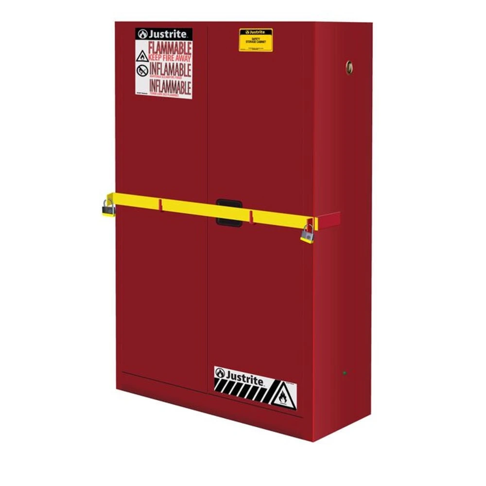 JUSTRITE 29884R High Security Flammable Safety Cabinet With Bar, Manual Close, 45 Gallon, Red | CD8CKD